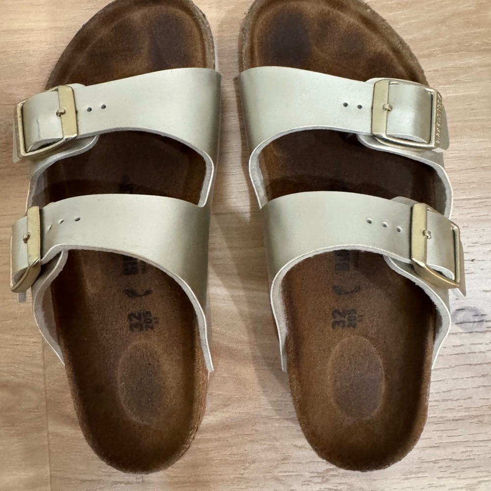Birkenstock Tan Sandals with Gold Buckles
